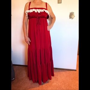 Vintage 70’s Bohemian Handmade Red Dress